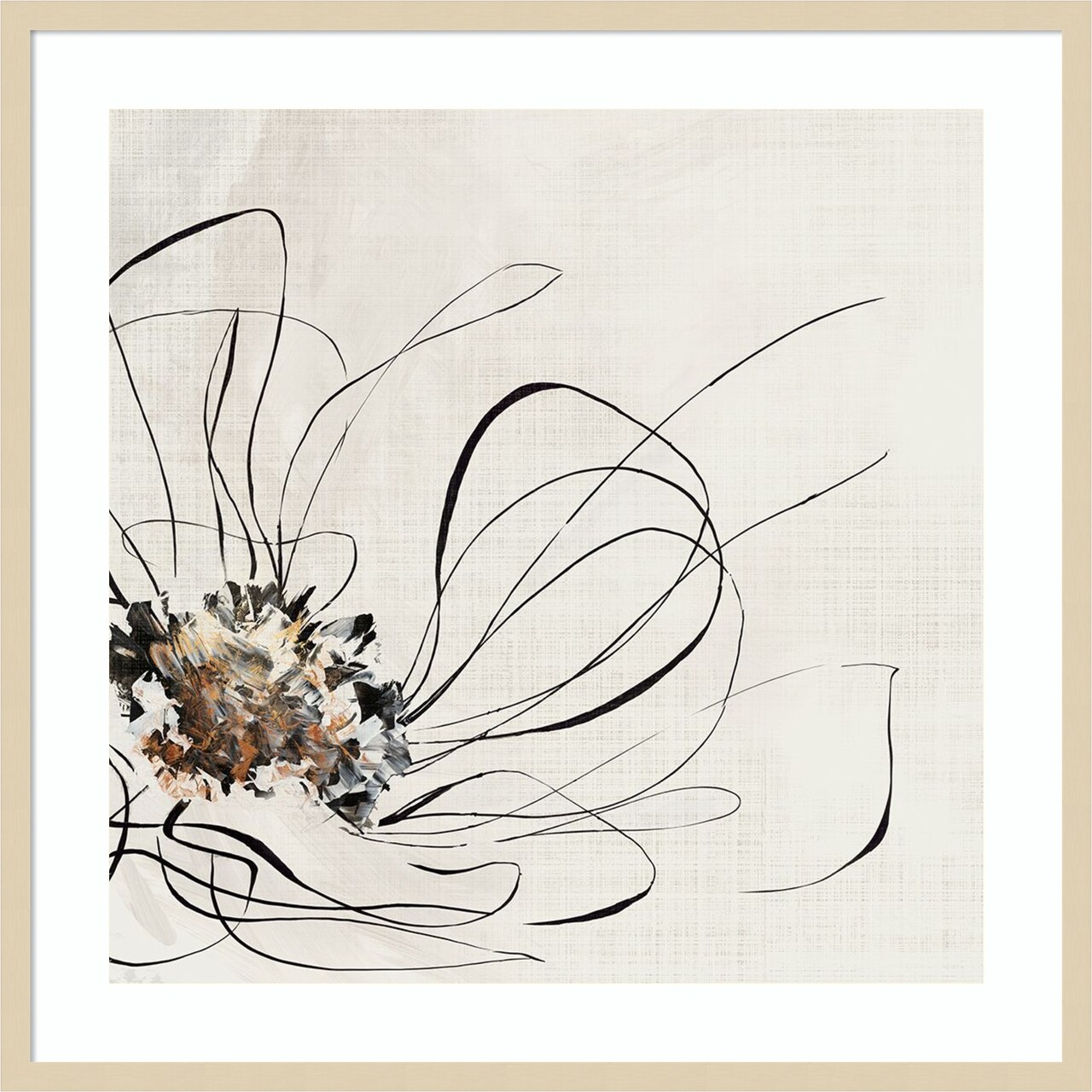 Golden Line Flower II by Alex Black Wood Framed Wall Art Print